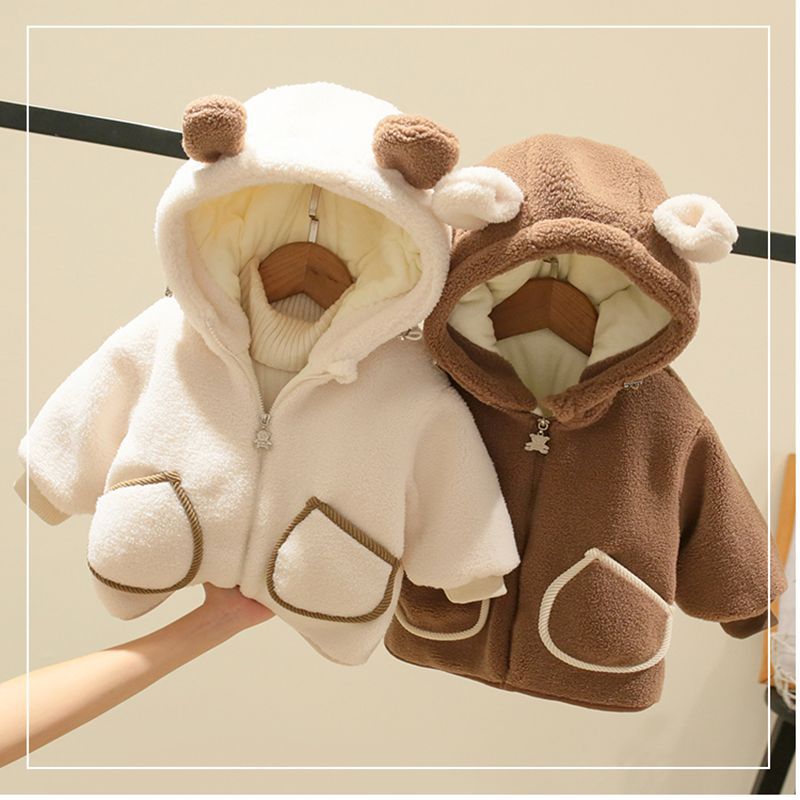 Children's Velvet Outwear Winter Clothing for Boys and Girls Baby Lamb Wool Cotton Outwear Warm and Thickeneded Baby Winter Hooded Cotton Outwear