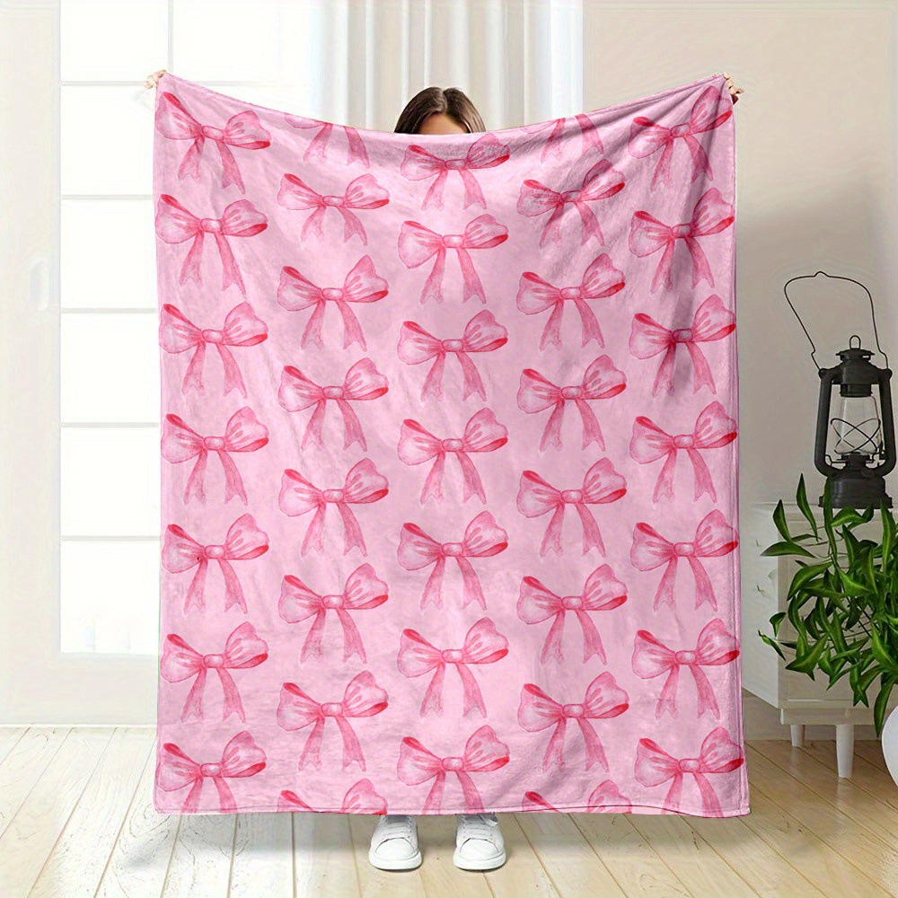 Picture of Foreign trade cross-border pink bow flannel blanket soft and comfortable digital printing blanket sofa blanket wholesale