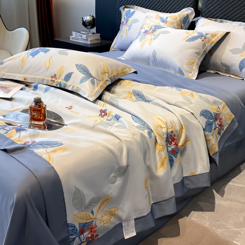 Class A Cool Tencel Summer Quilt Four-Piece Double-Sided Ice Silk Summer Quilt Machine Washable Water-Washable Air-Conditioned Quilt Thin Quilt