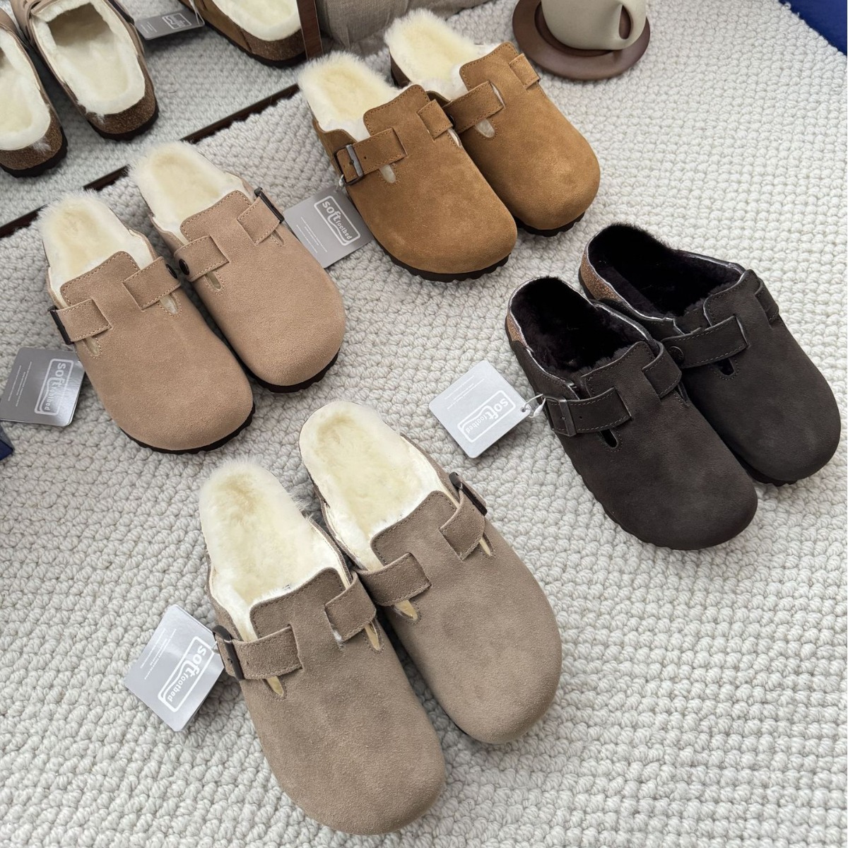 Sangpo Burken Shoes Women's Top-covered Genuine Leather Flat Outwear Fur One-piece Wool Warm Burken Half Slippers Autumn and Winter