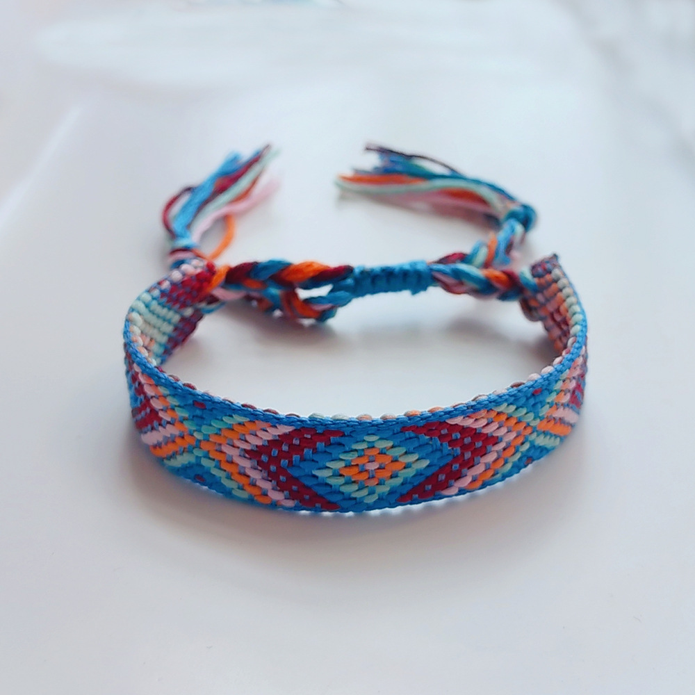 Picture of Colombian Style Ribbon Cotton Bracelet Women's Handmade Woven Ethnic Style Geometric Color Tassel Pure Lucky Hand Rope