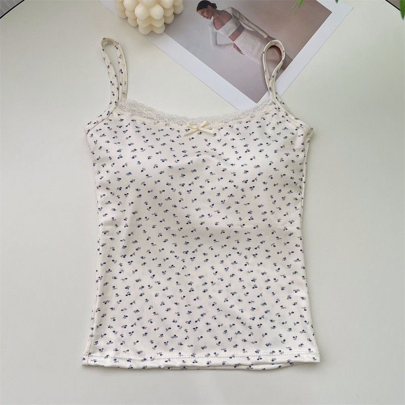 Picture of bm wind ice silk floral suspenders vest with chest pad one-piece beautiful back inside and outside wear Korean pure suspenders underwear