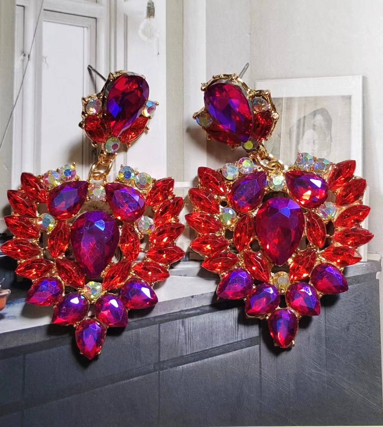 Jewelry Wholesale vintage crystal acrylic earrings European and American exaggerated cross-border AliExpress earrings earrings for women