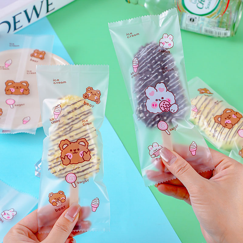 Transparent ice cream packaging bag cartoon handmade homemade popsicle ice cream old popsicle ice cream self-sealing machine bag wholesale