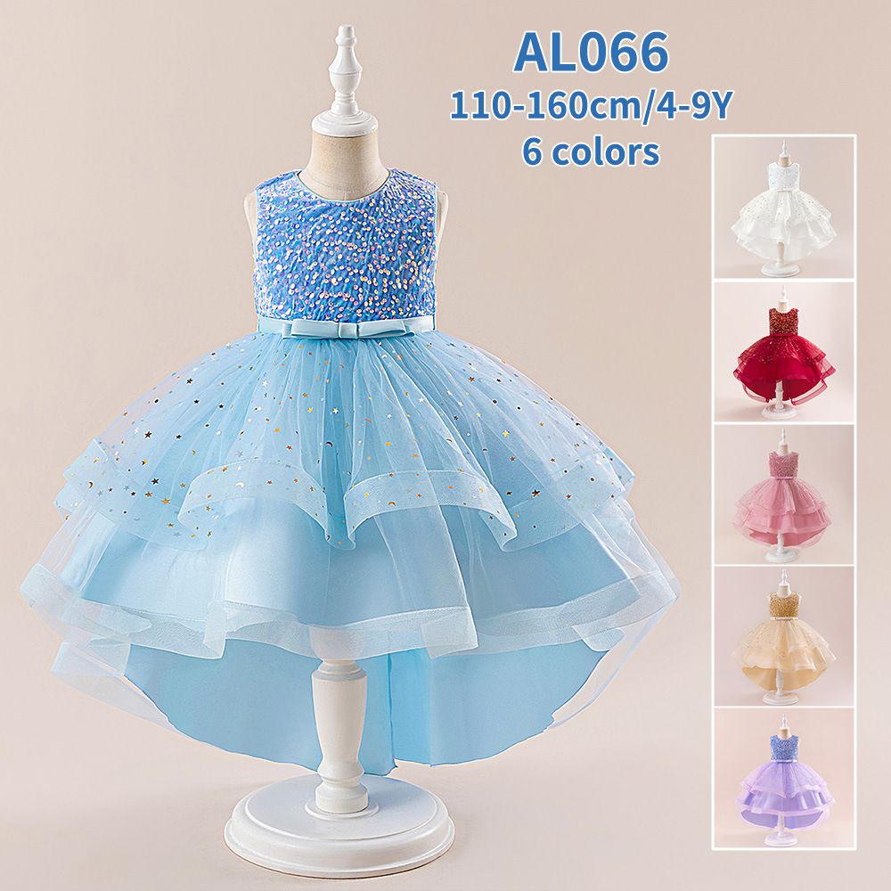 2025 New Girls' Children's Sequins Fashionable Evening Dress Puffy Mesh Trailing Piano Performance Princess Dress