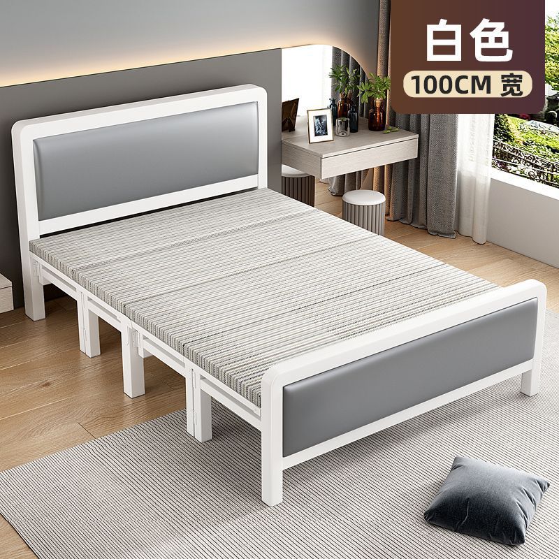 Picture of Home folding bed, double bed, rental house, simple bed, office lunch break bed, dormitory hard board bed, wrought iron bed