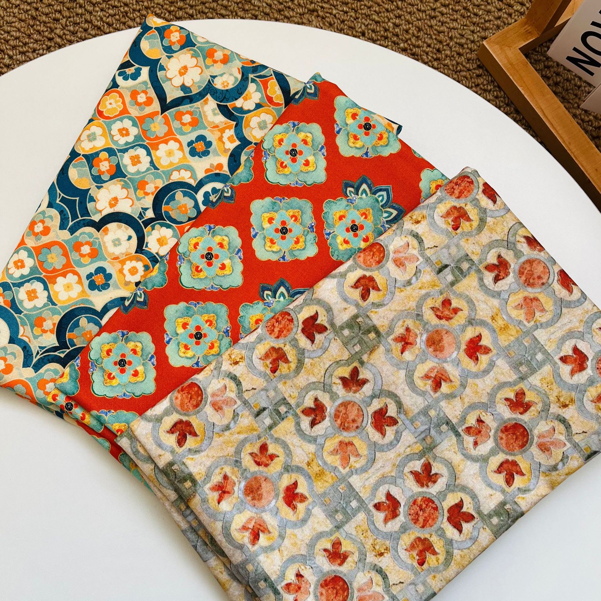 Picture of National style in stock supply cotton 20 cotton linen fabric digital printing children's shirt Hanfu fabric
