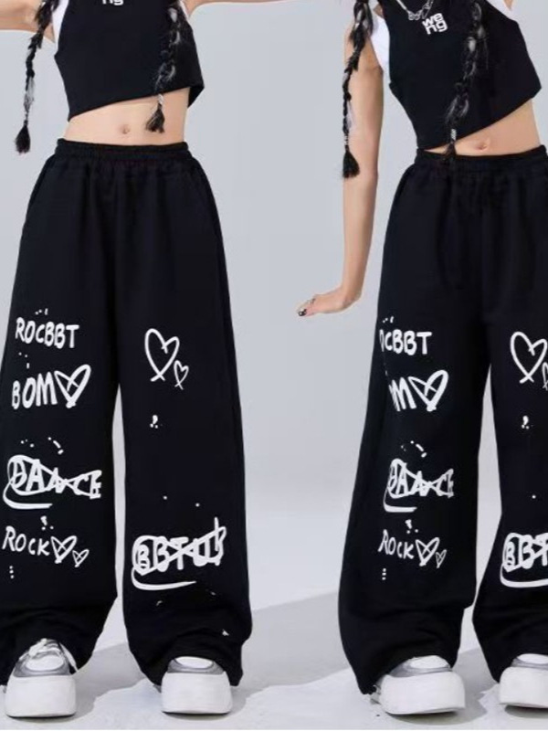 American Street Hip Hop Hiphop Sweatpants Women's High Waist Loose Wide Leg Casual Jazz Dance Trendy Pants