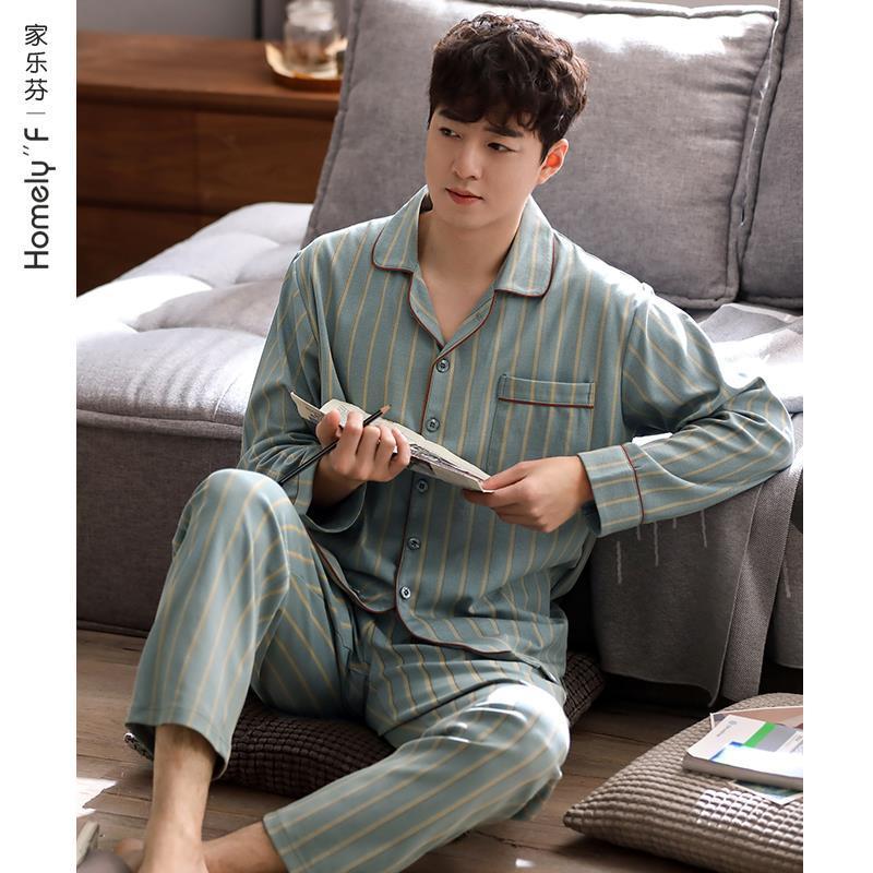 New pure cotton pajamas men's spring and autumn long-sleeved home wear men's four seasons suit