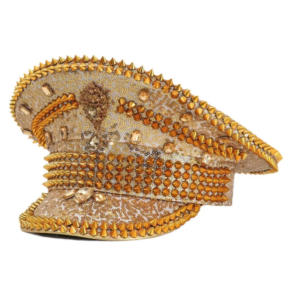 Picture of Cross-Border Rhinestone Navy Hat Outdoor Y2K Autumn Hat Women's Large Head Circumference Rhinestone Warm Hat Party Newsboy Hat
