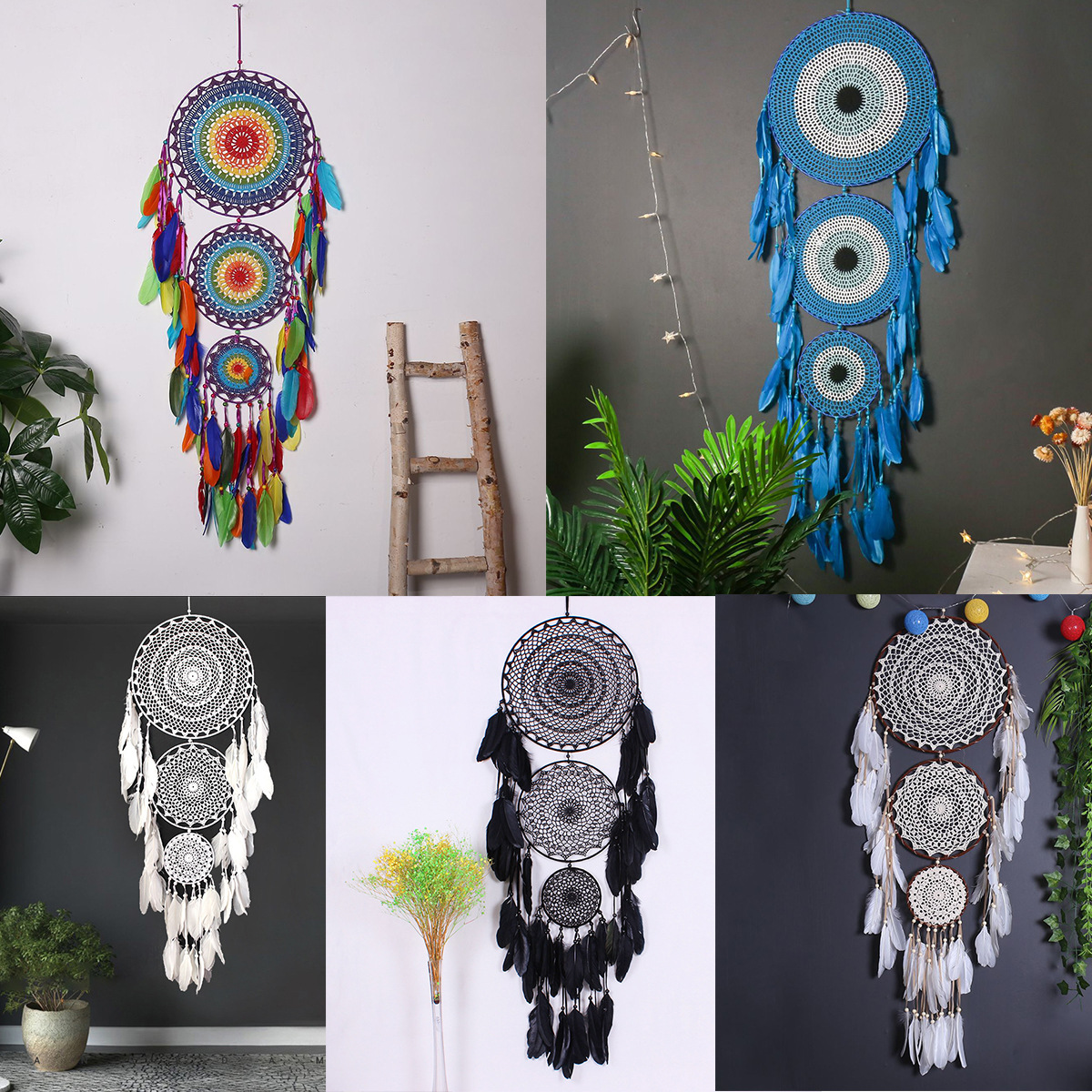 Picture of Ins New Three-Ring Concentric Round Crochet Flower Dream Catcher Large Wedding Scene Decoration Dream Catcher Decorative Hanging