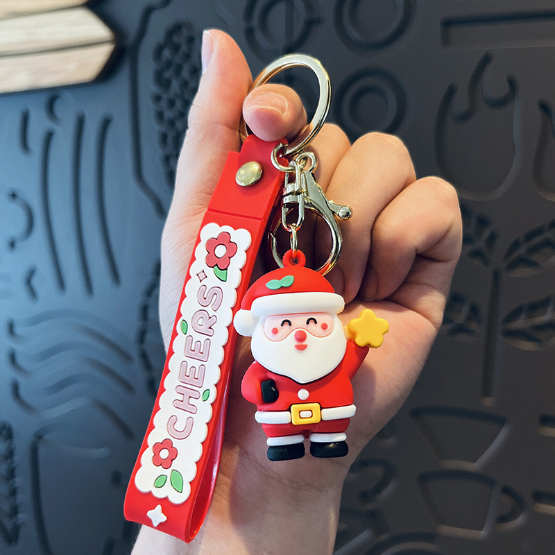 Picture of Cute Santa Claus keychain Christmas gift Christmas tree three-dimensional key chain Bell snowman elk wholesale