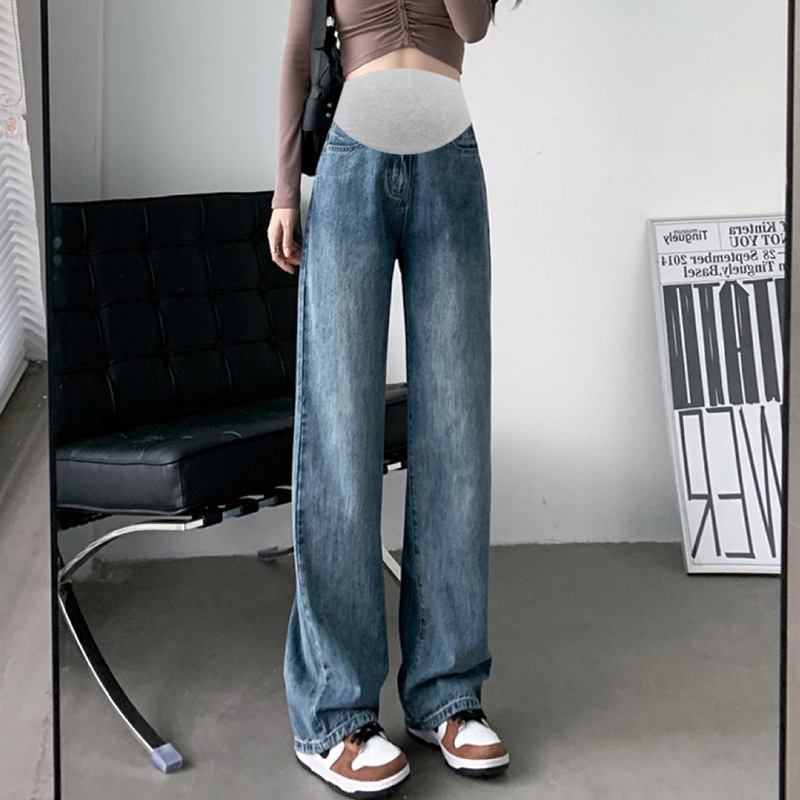 Picture of South Korea Pregnant Women's Jeans Spring and Autumn Wear Wide-leg Pants Straight High Waist Abdomen-supporting Pants Pregnant Women's Trendy Casual Pants