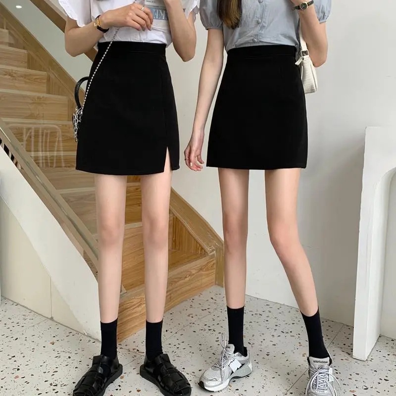 2022 Summer New Style Slimming All-match Skirt Women's High Waist plus size Split Skirt A- line Skirt Black Hip Skirt