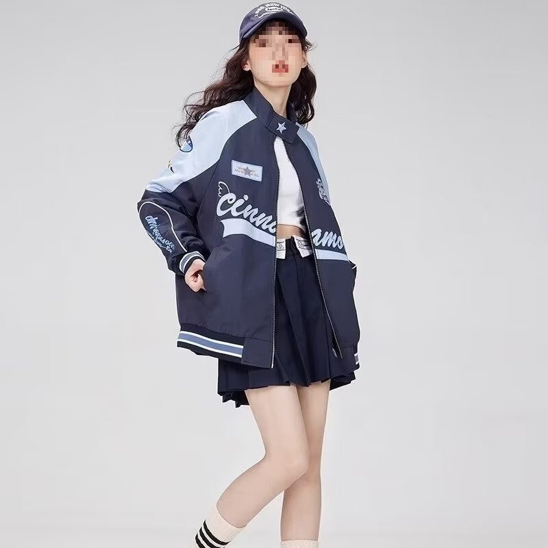 Picture of American Style Stitching Retro Motorcycle Rushwork Women's Spring New Original Design All-match Loose Slim-fit Jacket 2025