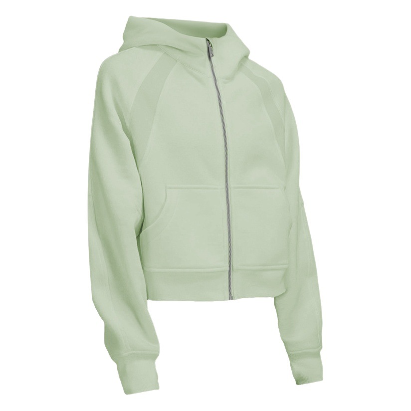 Yoga Clothing Autumn and Winter fleece-lined Women's Zipper Hoodie Loose Short Warm Sports Fitness Full Zipper Sweater