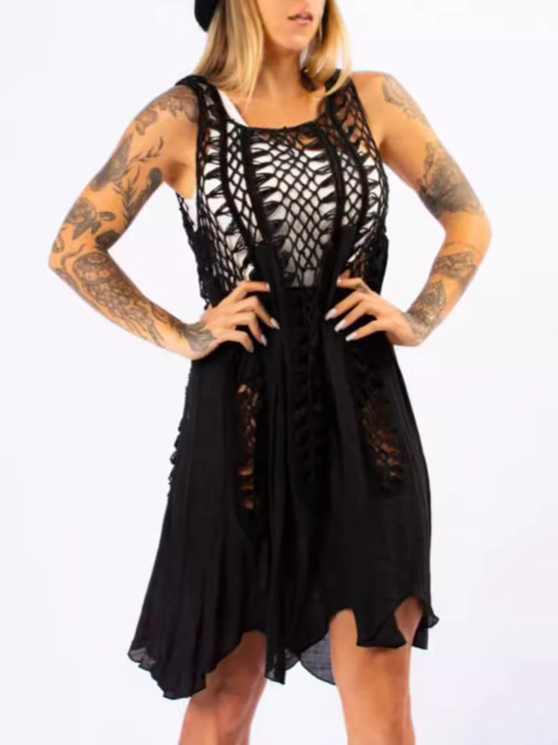 Picture of European and American Bohemian Hand Hook Stitching Slub Cloth Beach Swimsuit Hollow Sunscreen in stock 0439