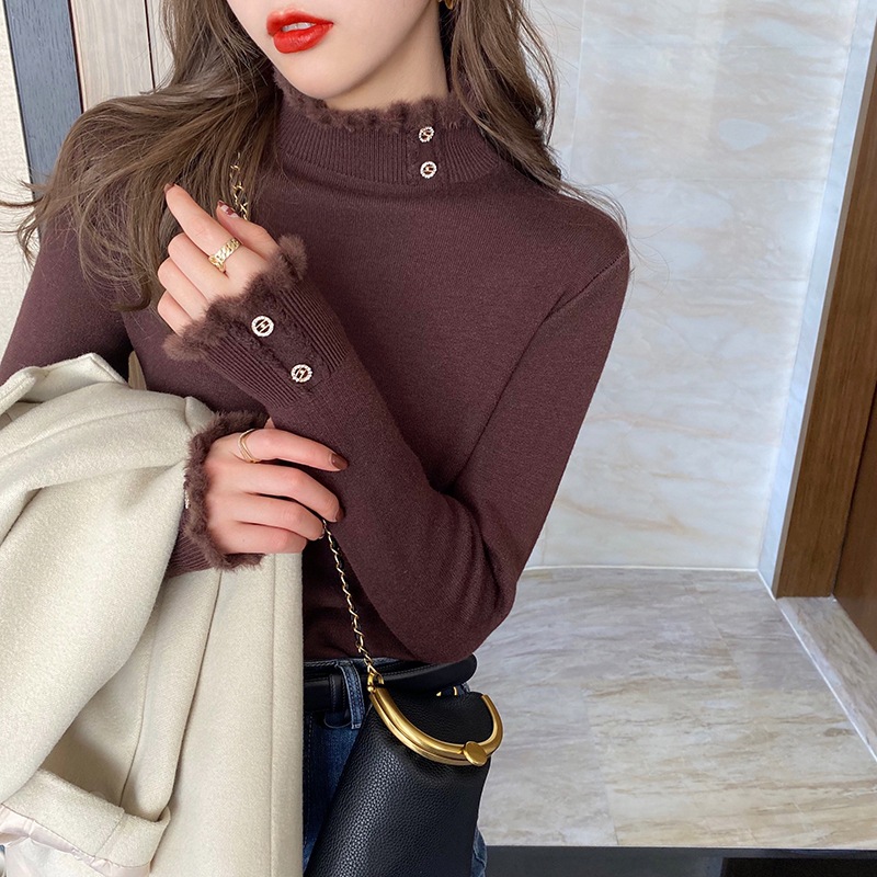Picture of One-Piece Velvet Sweater for Women, Warm Inner Wear, 2024 Autumn and Winter Design, Western-Style Bottoming Shirt, Thick Velvet Half Turtleneck Top