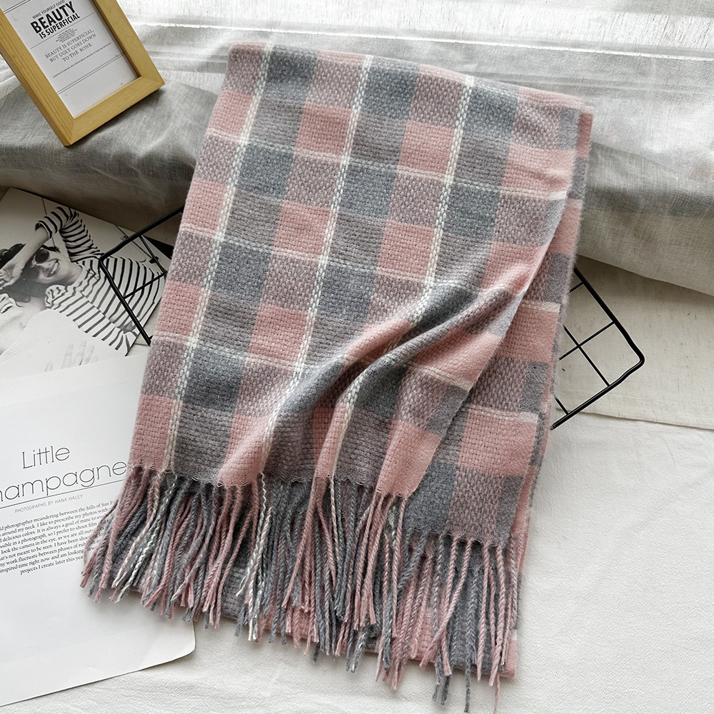 Picture of New Black and White Plaid Scarf Women's Korean Style Winter Warm All-match Imitation Cashmere Scarf Shawl High-end Couple Scarf