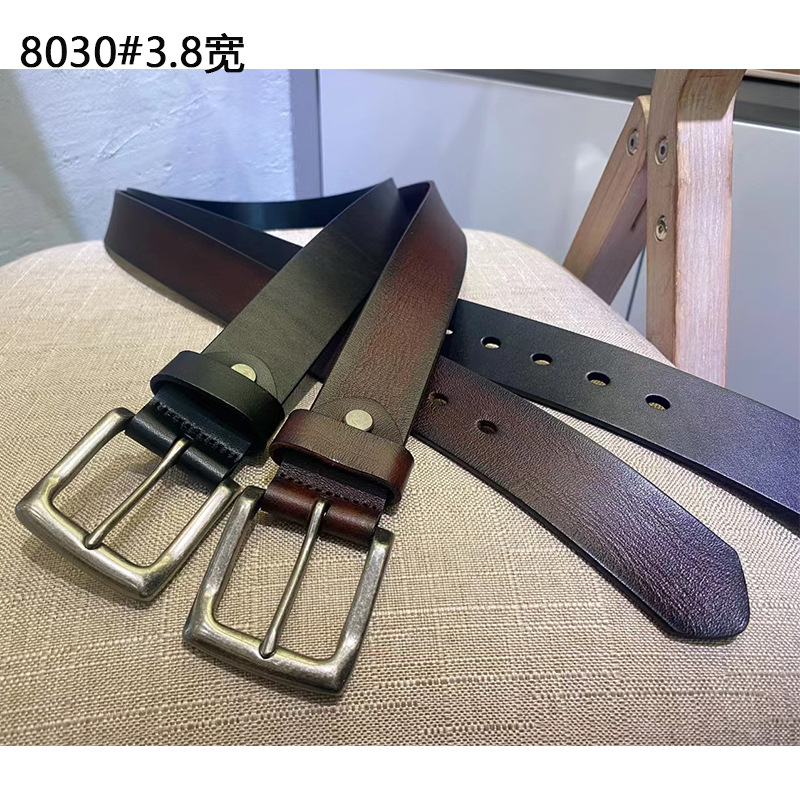 L Men's First Layer Cowhide Belt Pin Buckle Retro Casual All-match Men's Young and Middle-aged Fashionable Simple Business Belt 803