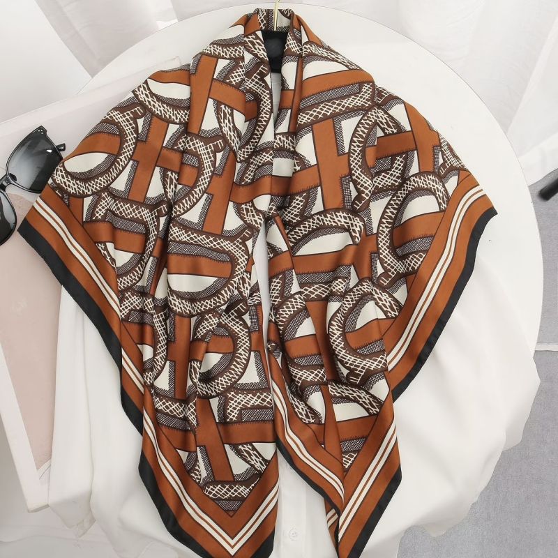 Picture of Autumn and winter all-match shawl animal printed black and white simple large square 90*90CM imitation silk twill silk scarf for women