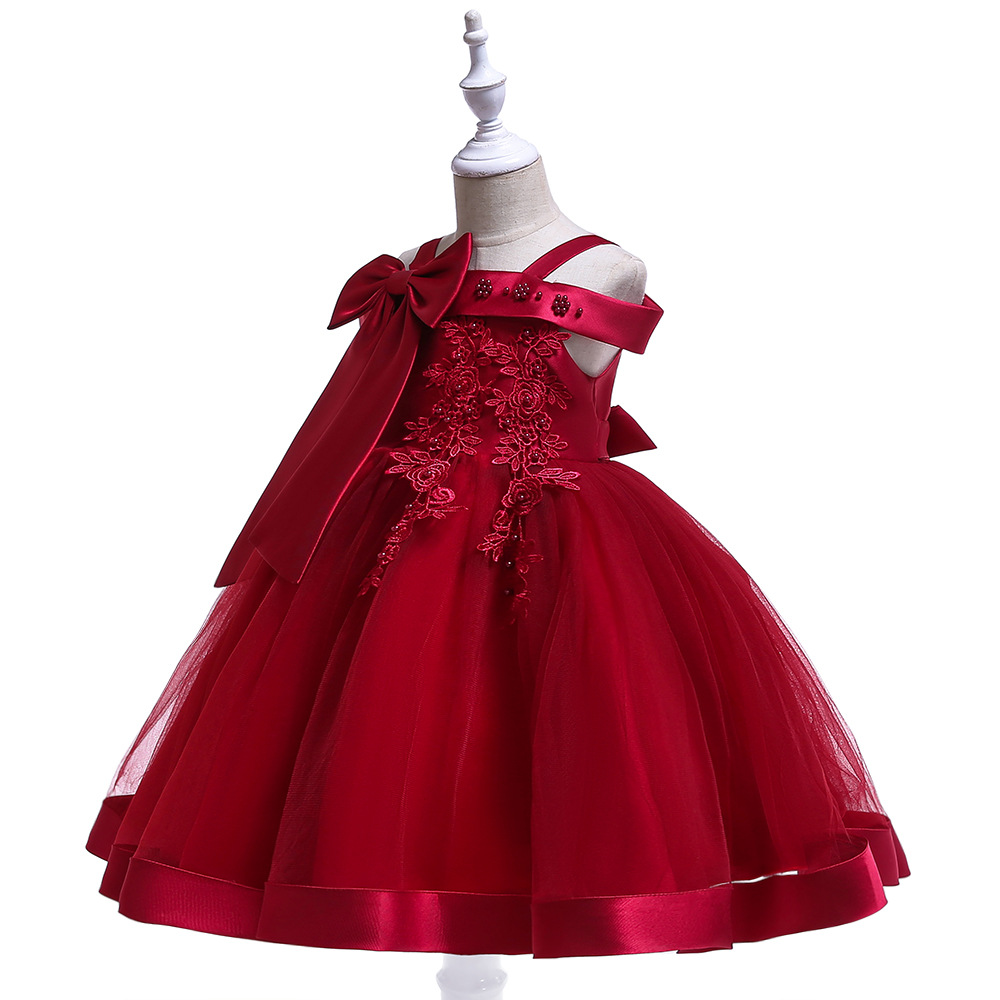 Picture of Flower Girl Dress Suspender Dress One Shoulder Beaded Princess Dress Mesh Twill Forged Cloth Kidsren's Wedding Dress