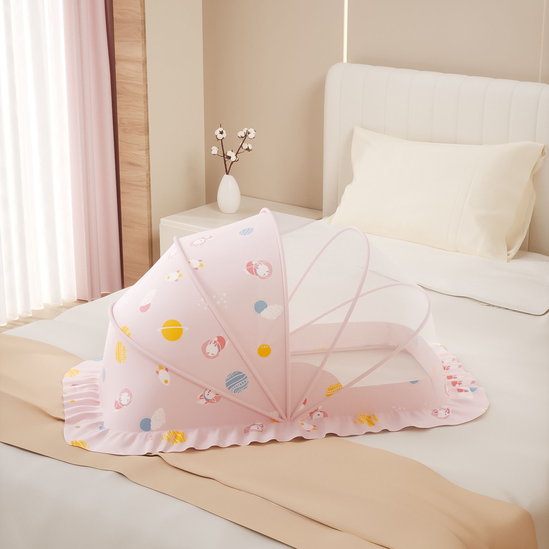 Picture of Baby Mosquito Net, Full-Cover Yurt for Babies, Foldable Universal Crib Mosquito Net for Infants and Toddlers, Light-Blocking