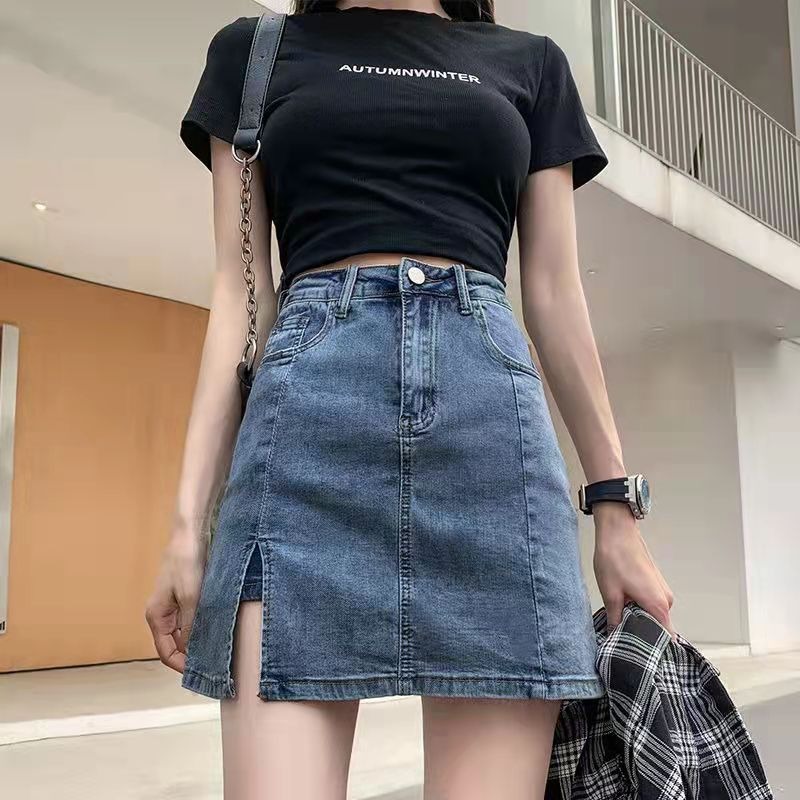 Plus Size Fat mm High Waist Slit Hip Skirt Denim Skirt Women's 2025 Summer Pants Sexy Slimming Look A-Line Skirt