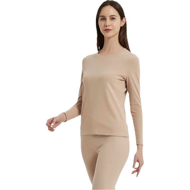 New Solid Color Double-sided Sanding Women's Thermal Underwear Autumn Clothes Round Neck Underwear Base Shirt Warm Suit for Men