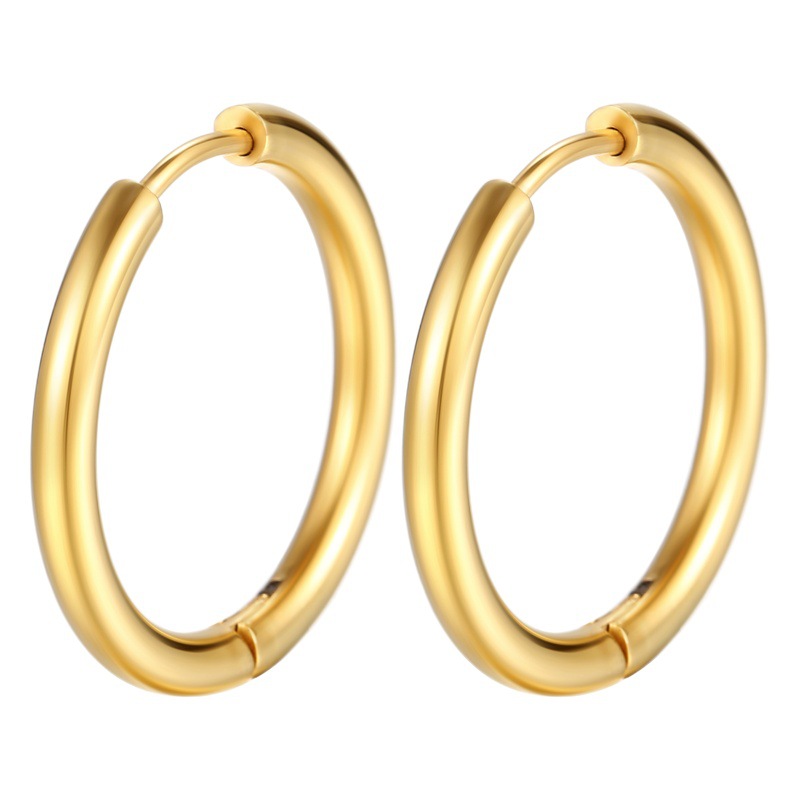 Cross-Border Small Commodities European and American Style Heavy Metal Gold Round Stainless Steel Earrings Earrings Titanium Steel Round Wire Earrings Ear Jewelry