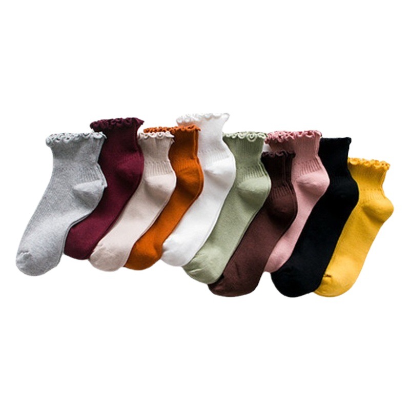 Japanese Fungus Lace Women's Solid Color Cotton Short Socks Summer and Autumn New Arrival Shallow Mouth College Style Low-Top Cute Women's Boat Socks