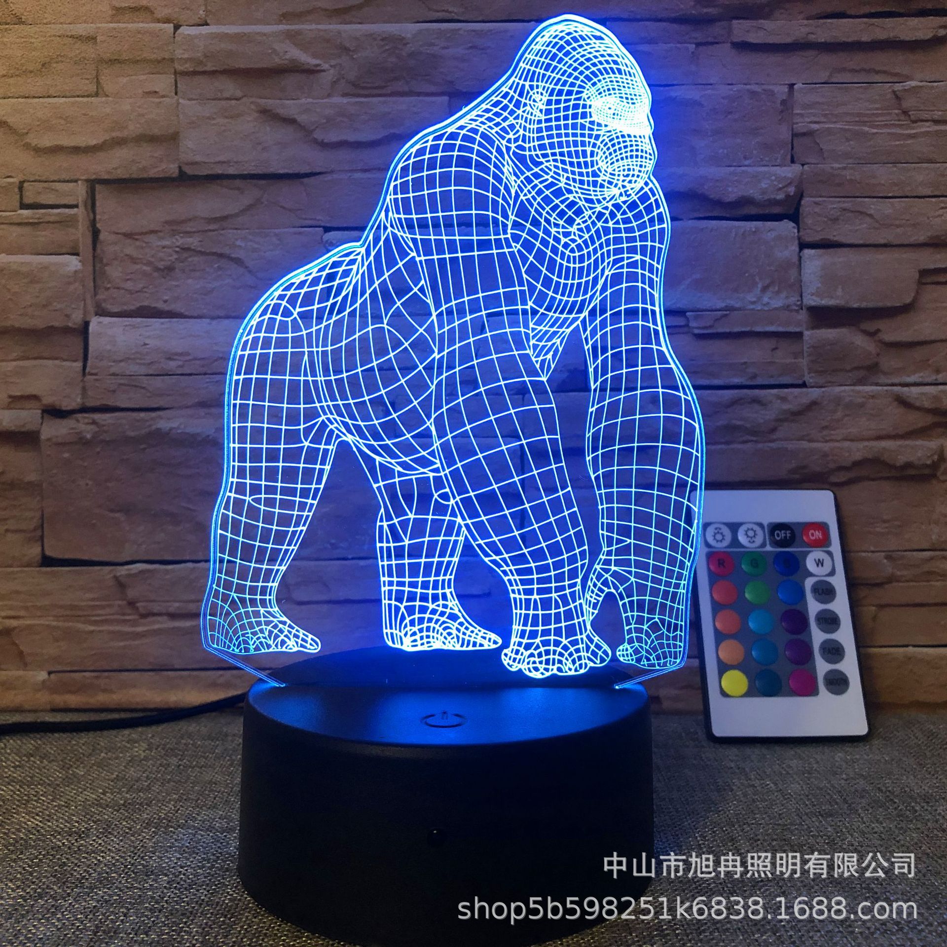 Amazon new 3D night light gorilla series Black touch colorful crack 16 color USB bedside table lamp