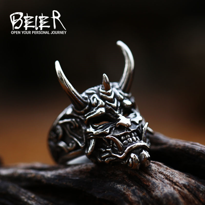 beier cross-border new stainless steel casting men's ring wholesale European and American retro prajna mask titanium steel ring