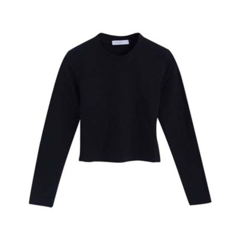 Picture of Shoulder Top Women's Long-sleeved Black New Arrival Navel Wear Autumn and Winter Semi-high Collar Base Shirt Women's Tight T-shirt Fashionable Cotton T-shirt