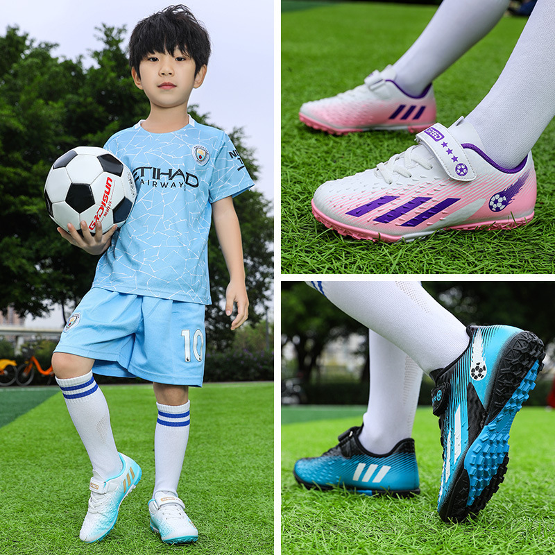 Picture of Spring and Summer New Children's Velcro Soccer Shoes for Middle-Aged and Older Children, Boys and Girls, Student Competition Training Sneakers