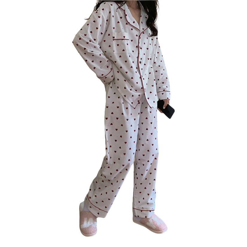 Picture of Full printed love girl autumn new sweet pajamas women cardigan long sleeve suit student dormitory home clothes wholesale