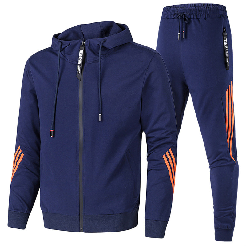 Cross-Border Men's spring and autumn hooded leisure sports suit running fitness sportswear student class clothing group clothing wholesale