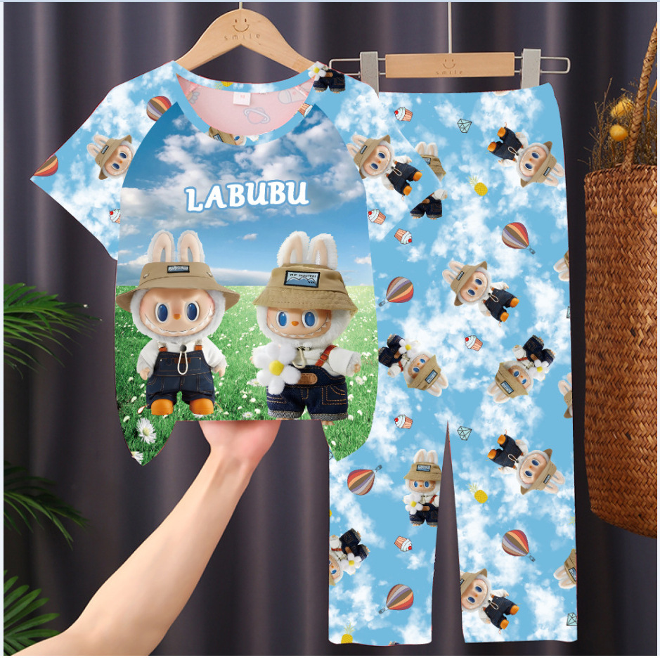 Picture of Children's Pajamas 2025 New Summer Thin Short-sleeved Trousers Girls' Large Children's and Girls' Home Clothes Summer Outer Wear