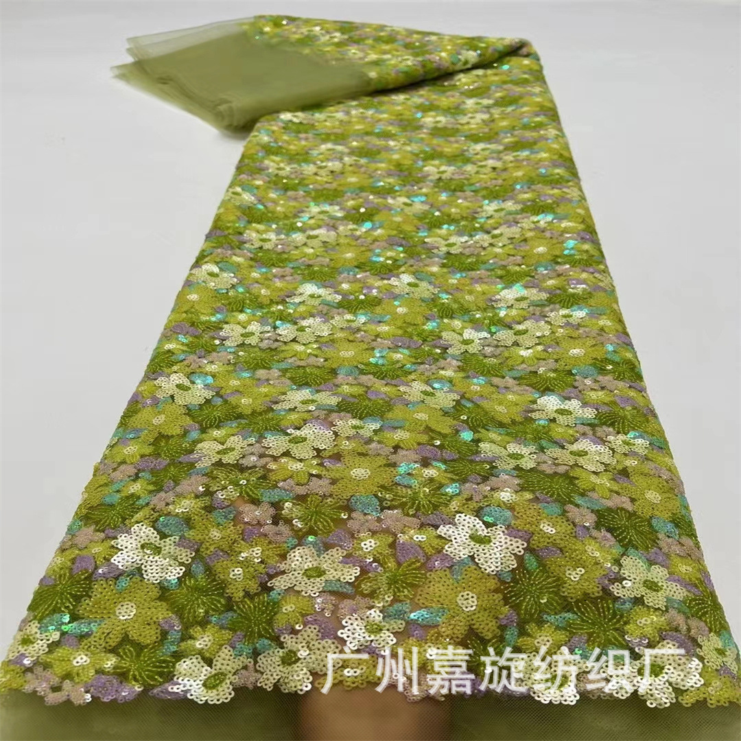 New Full Edition Green Sequin Mesh Lace Fabric Spring and Summer National Style Fresh Dress Cheongsam Lace JX4213