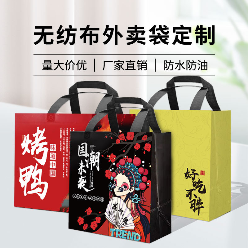 Non-Woven Takeaway Packaging Shopping Bags, Hand-Carry Bags, Laminated and Coated, Wholesale, Logo Printing, Custom Eco-Friendly Design