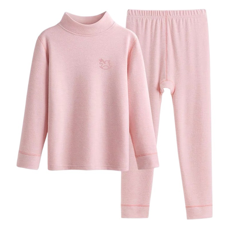 Half turtleneck plus thick velvet girls' autumn clothes long pants suit mid collar brushed bottoming children's thermal underwear for older girls