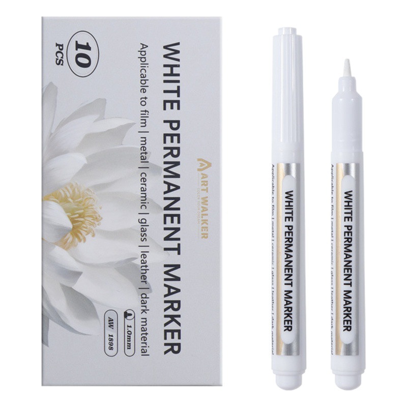 White marker non-fading waterproof thin head industrial quick-drying white pen Art highlight pen white marker