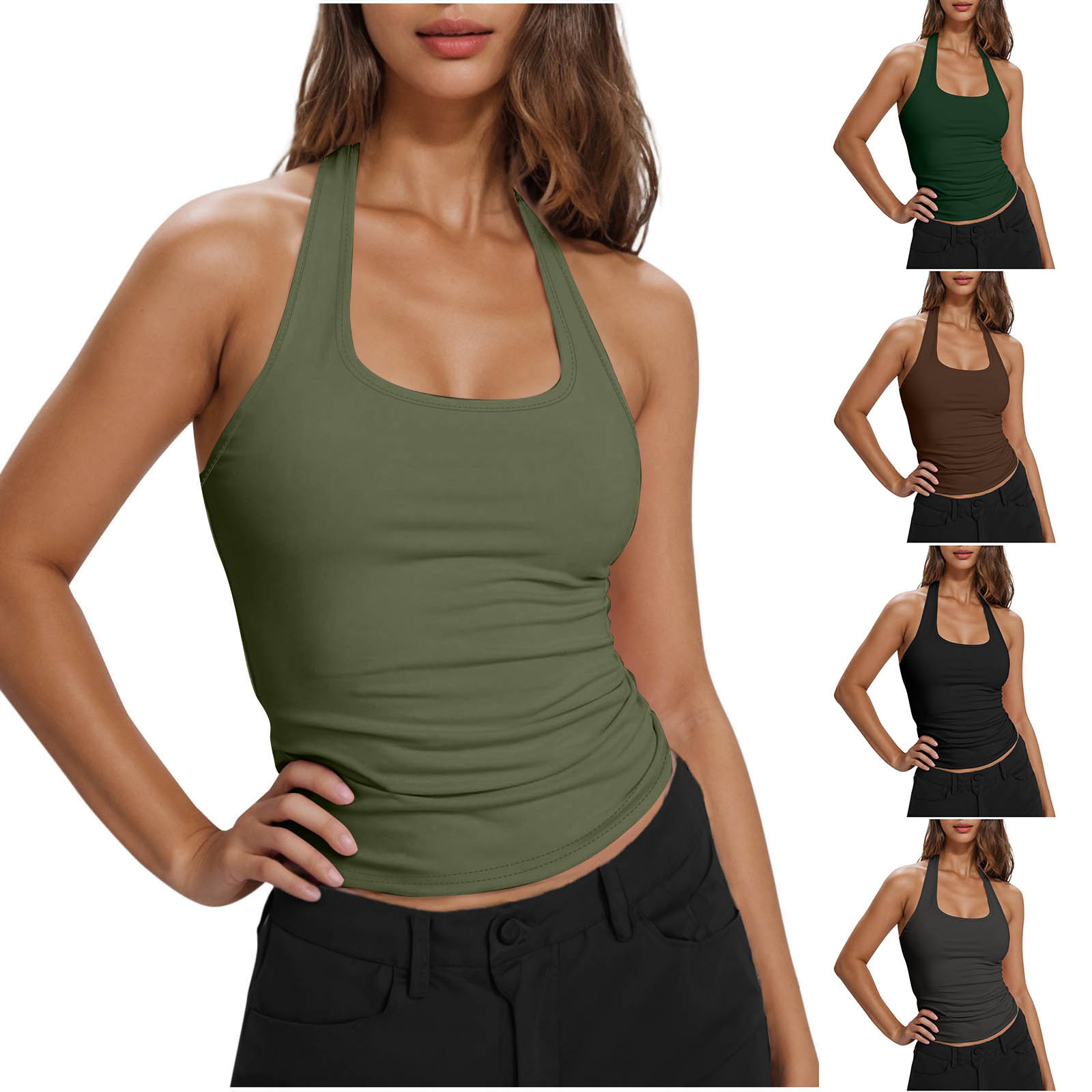 2025 cross-border sleeveless vest women's sports vest super elastic quick-drying breathable neck hanging fitness vest