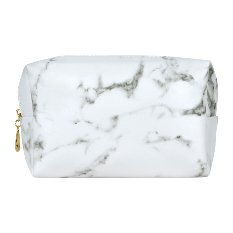 Picture of Black and white stone pattern glossy PU leather square clutch high-end simple waterproof portable travel makeup storage bag