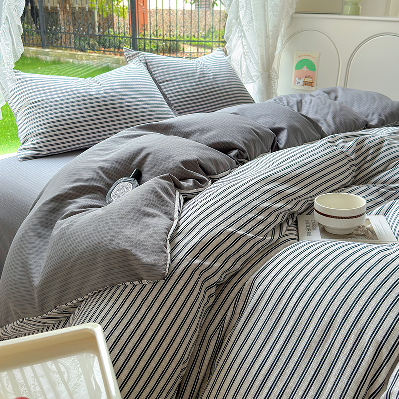 Picture of Class A Maternal and Infant Grade Fresh Small Zhu Cotton Four-piece Set Washed Cotton Bed Sheet Quilt Cover Three-piece Set for Student Dormitory