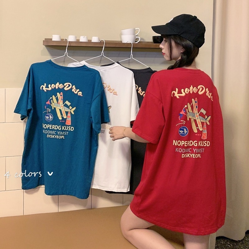 Front and Back Printed Summer Clothes Korean Style Women's New Mid-Length Short-Sleeved T-Shirts Women's Loose Student Couple Clothes Wholesale