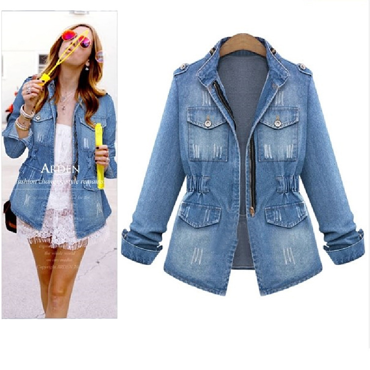 Picture of New 2025 European and American foreign trade temperament fashion women's Denim collar slim women's coat manufacturers wholesale