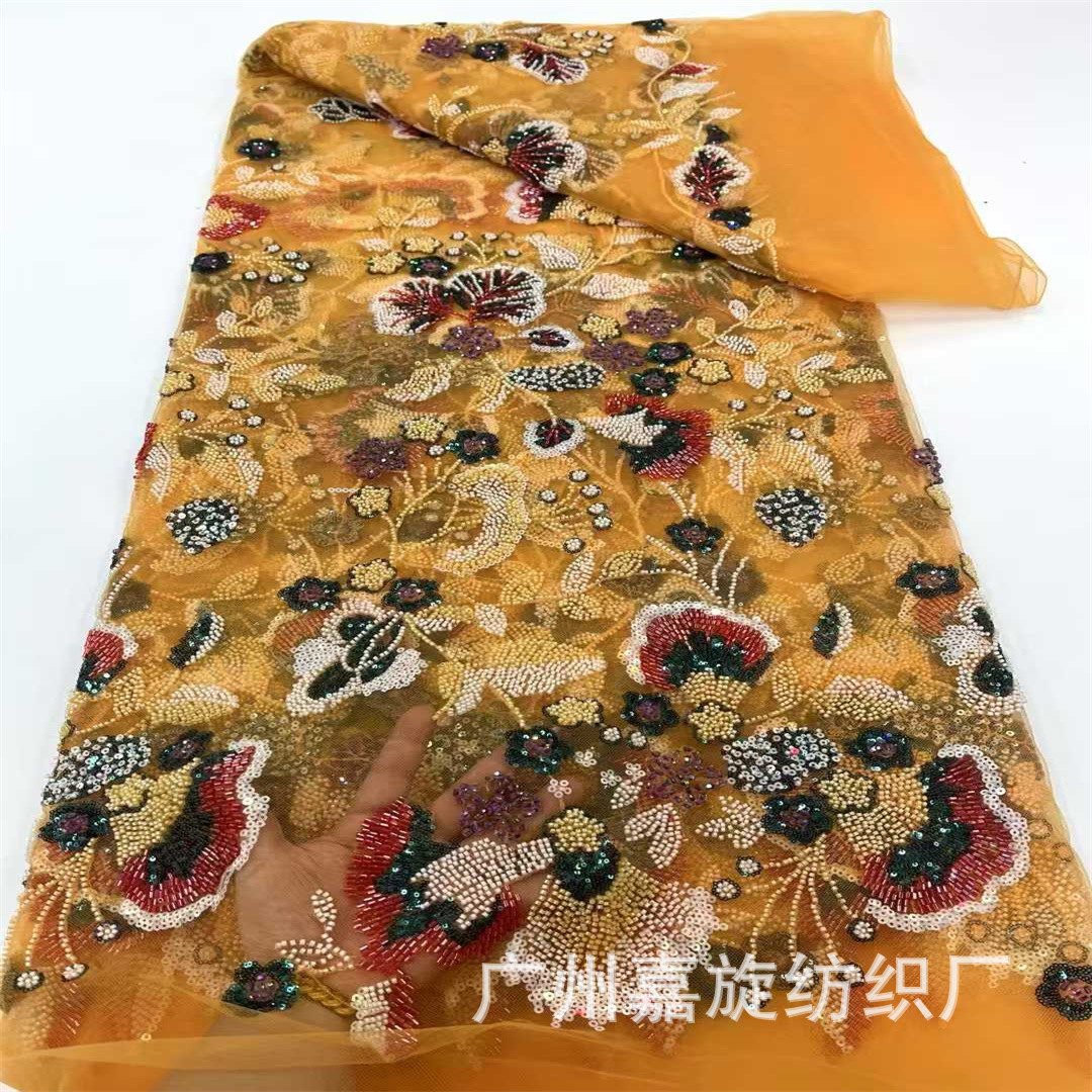New Color Heavy Industry Bead Tube Embroidery Xinjiang Yunnan Ethnic Style Wedding Dress Fabric Embroidery dress Fabric