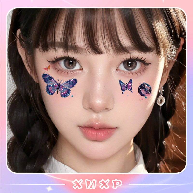 Picture of Glitter Butterfly Face Sticker Tattoo Sticker Fairy Washable Waterproof Long-lasting Cute Fresh Beautiful Arm Children Washable
