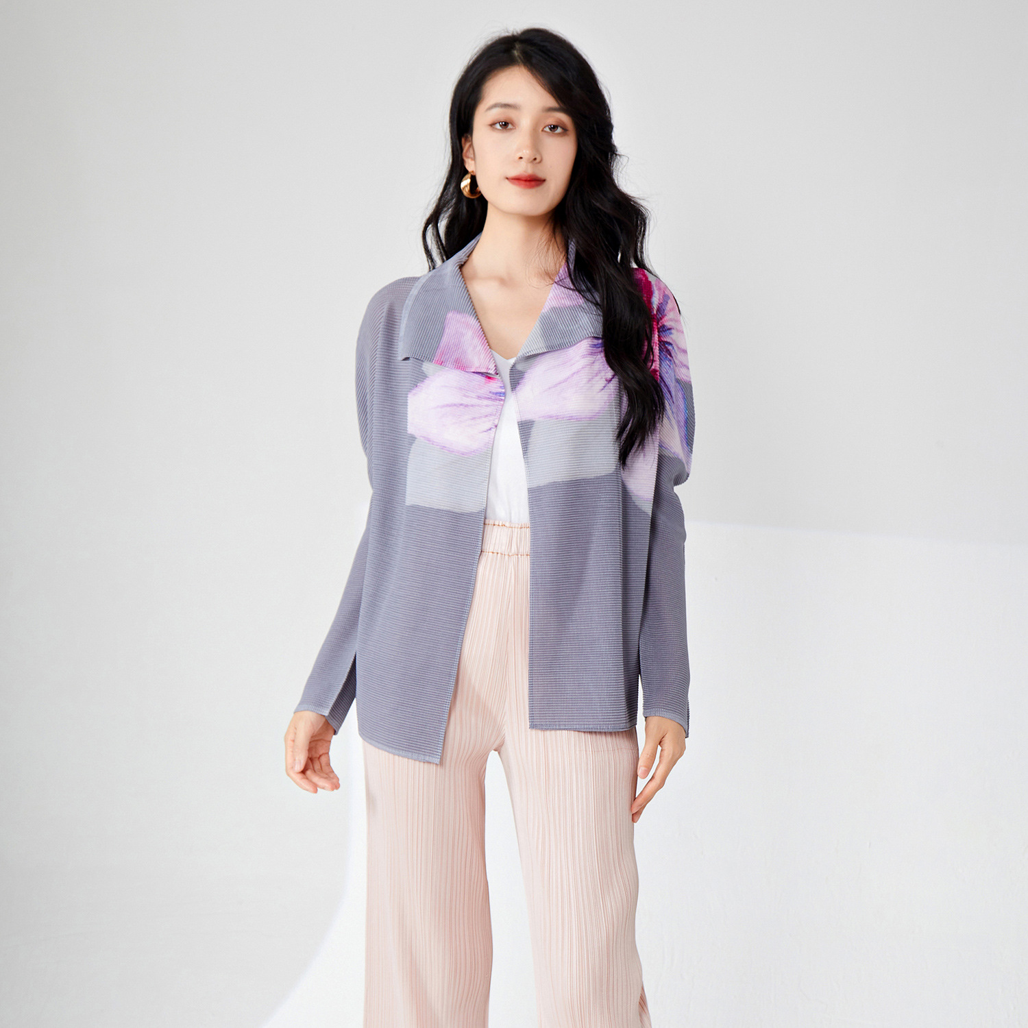 Picture of Miyake Printed Early Spring Outwear Classy Women's Clothing European and American Cross-Border Loose Large Size Slim Versatile Casual Cardigan Top